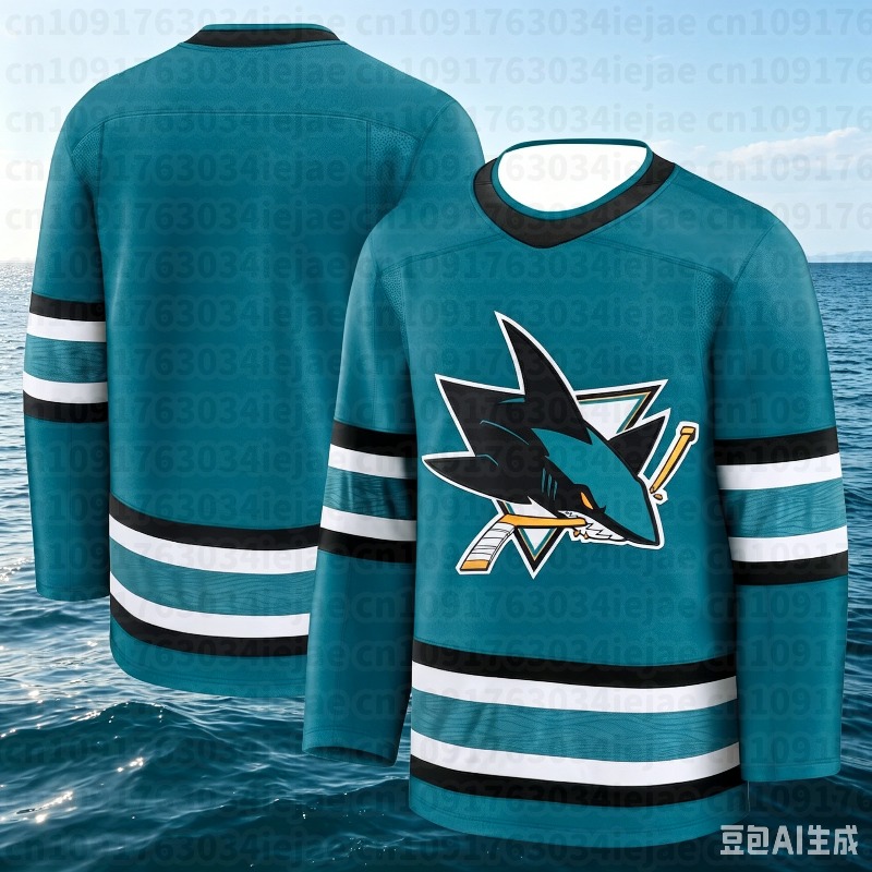 Hockey Jersey - Teal with Blac - 3D Printing Logo ulasan dan harga